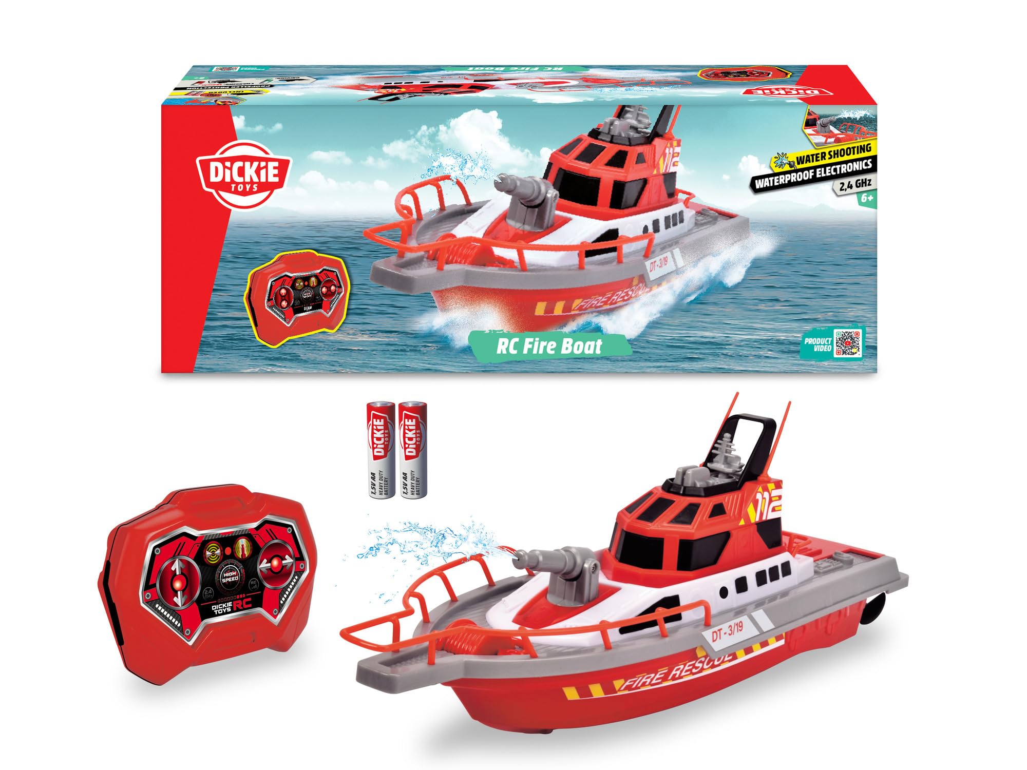 dickie-sos-feuerwehrboot-rc-spielzeugboot-wasserspritze-27mhz image 1