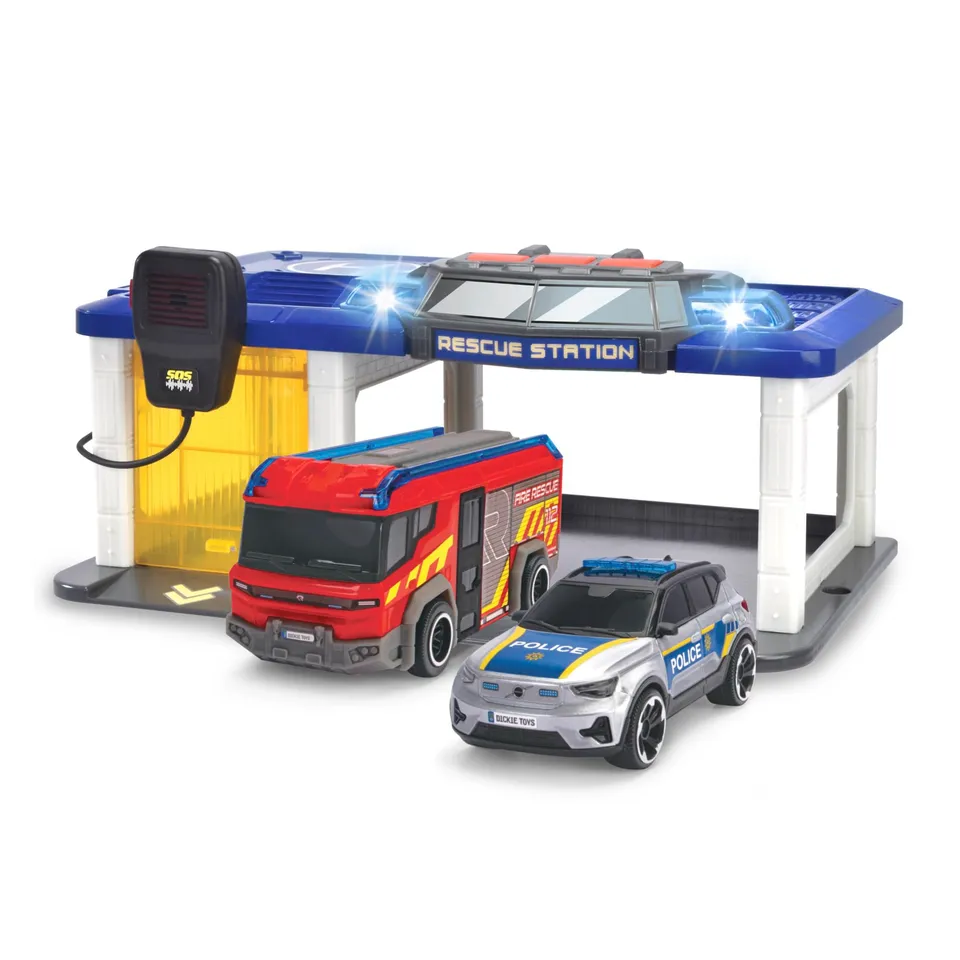 dickie-toys-sos-rescue-auto-station-feuerwehr-polizei-mit-autos image 1