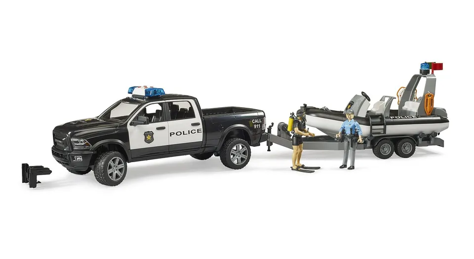 bruder-profi-02507-ram-2500-polizei-pickup-boot-anh-nger-1-16 image 1