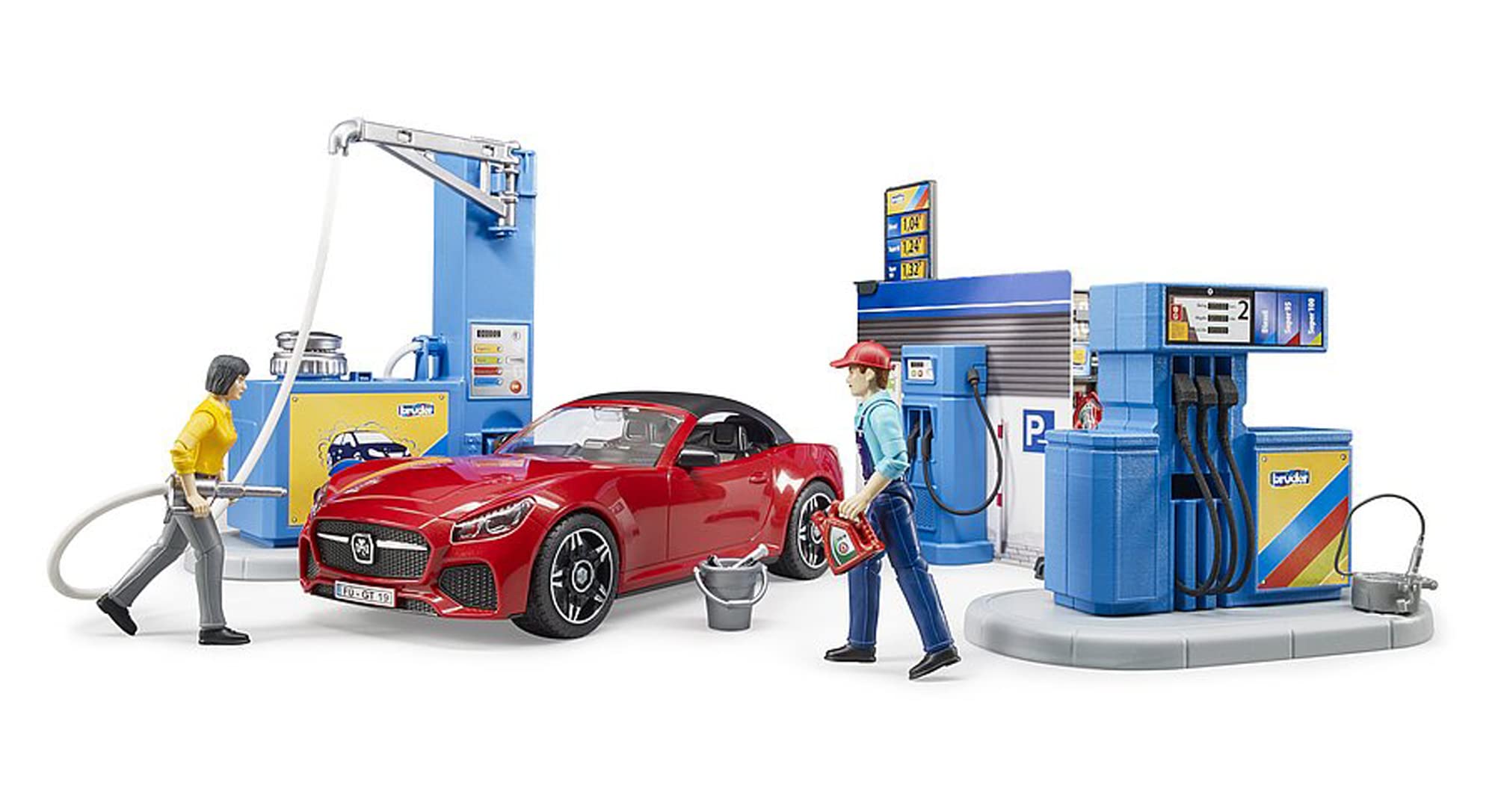 bruder-bworld-62111-tankstelle-spielset-mit-roadster image 4
