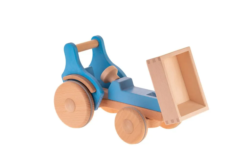 dynamiko-fridolin-holztraktor-holz-hellblau-mit-ladepritsche image 1