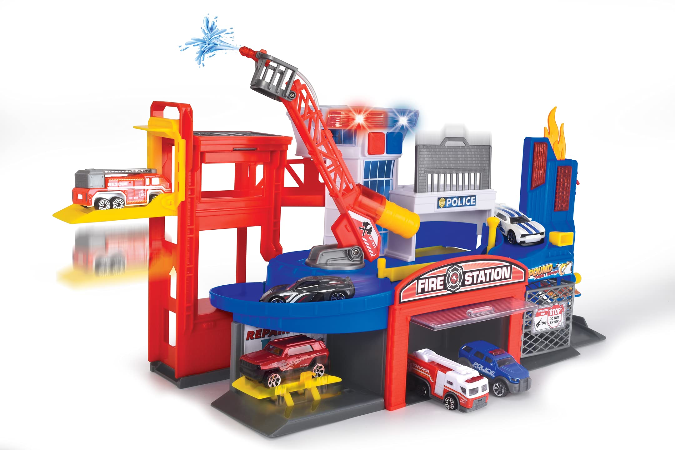 dickie-toys-sos-parkgarage-feuerwehr-polizei-2-autos-sirene image 2