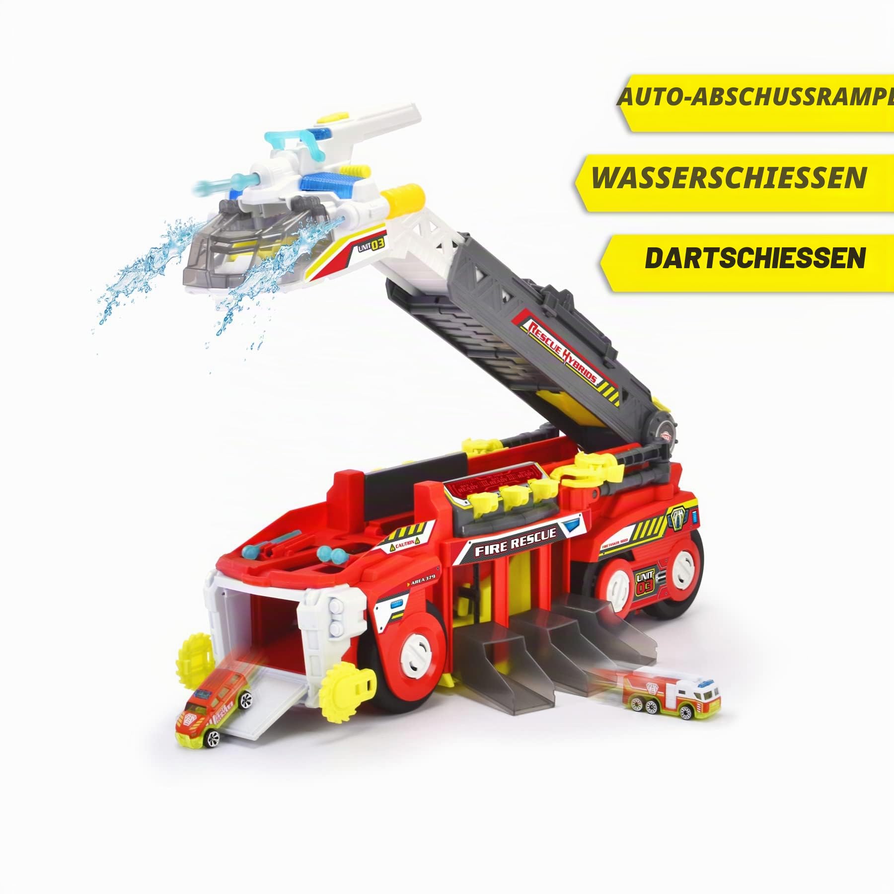 dickie-sos-rescue-hybrids-feuerwehrauto-55-cm-wasser-spritzfunktion image 3