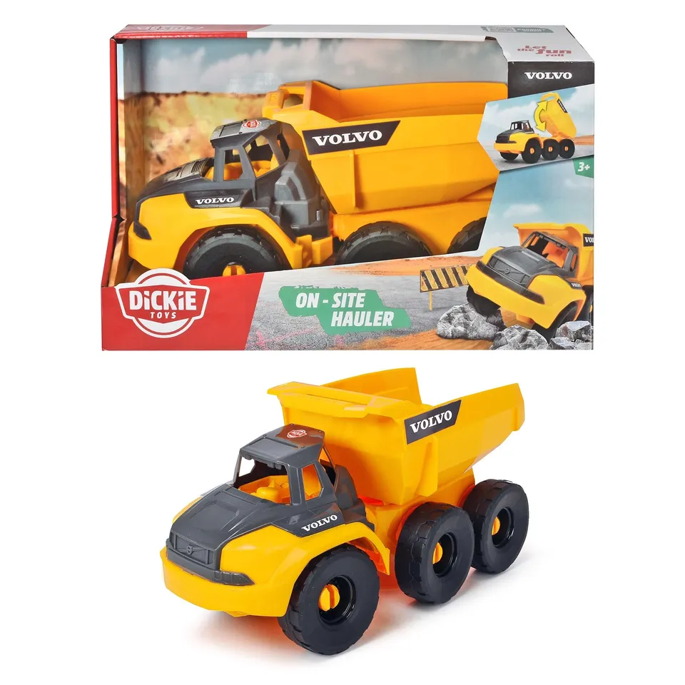 dickie-go-real-volvo-muldenkipper-kipplaster-26-cm-gelb image 1