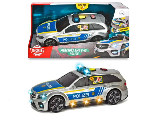 dickie-toys-sos-mercedes-amg-e43-polizeiauto-30cm-silber-blau-sound image 1