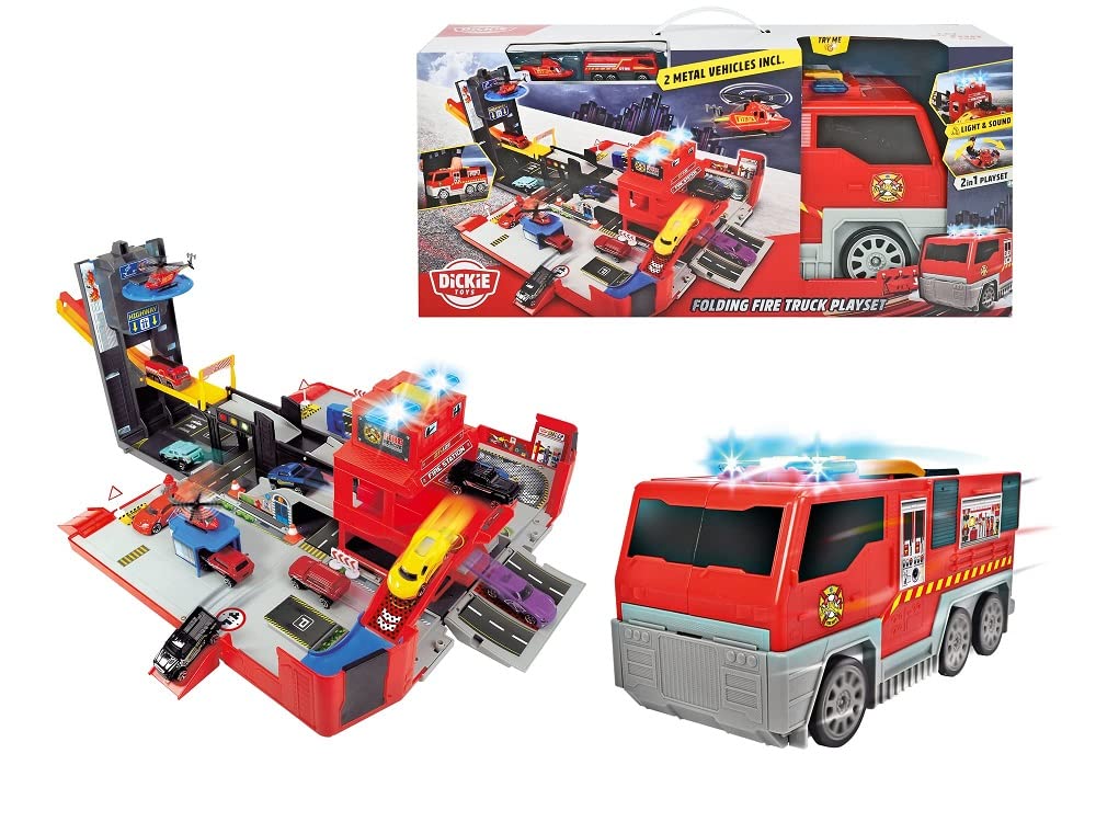 dickie-sos-folding-fire-truck-feuerwehrstation-mit-sound image 1