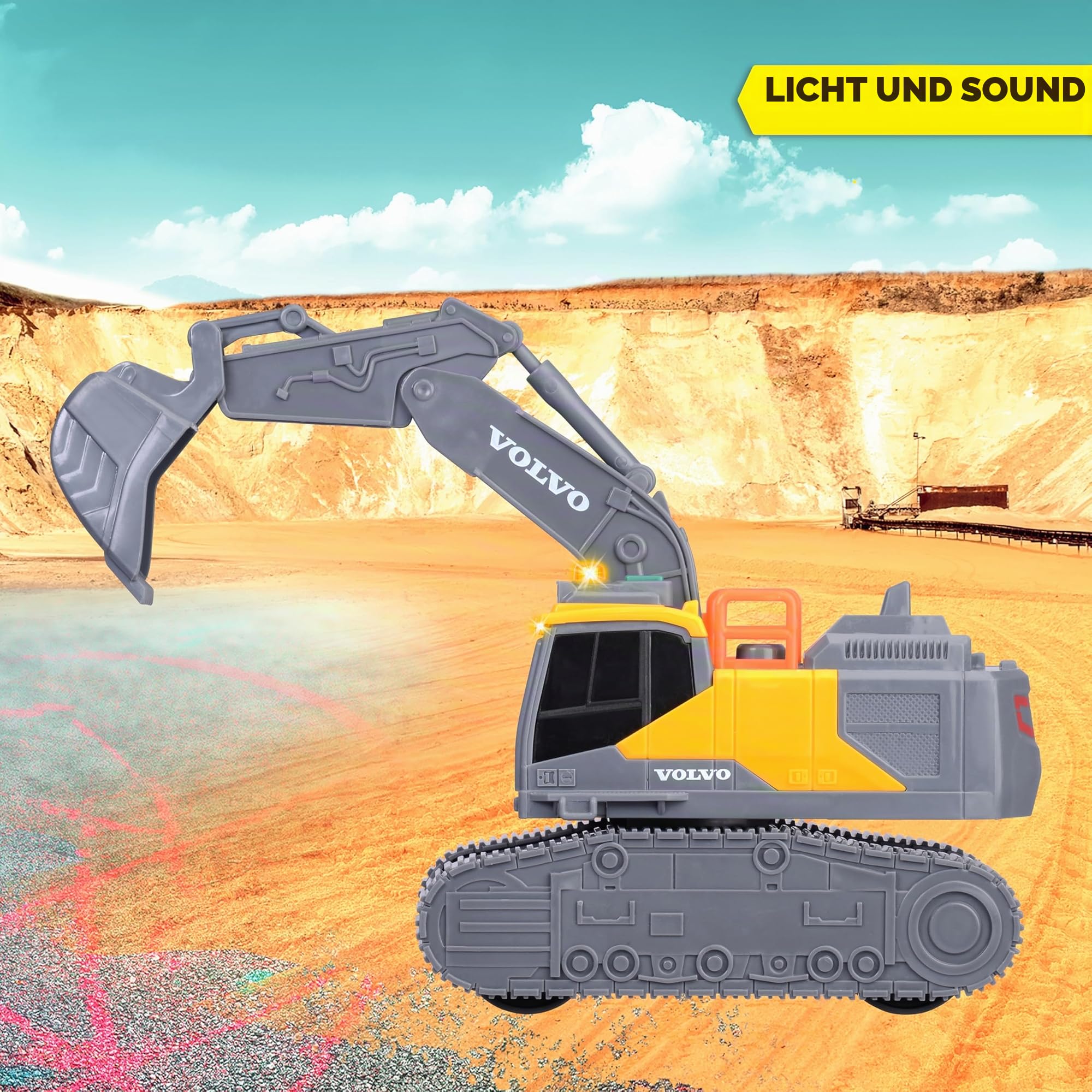 dickie-go-real-volvo-kettenbagger-23-cm-licht-sound-schaufel image 3
