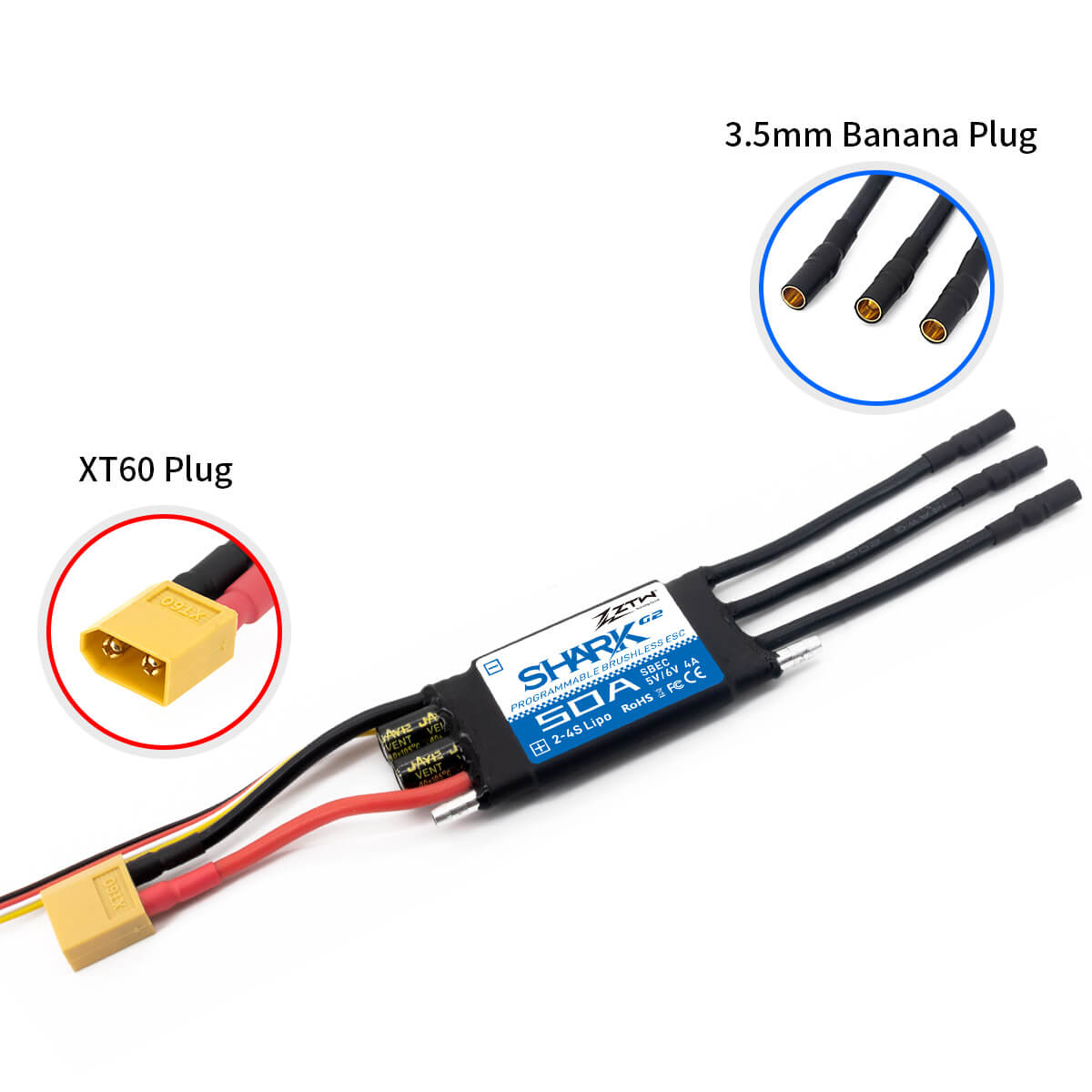 ztw-shark-g2-50a-esc-regler-2-4s-boot-sbec-ohne-stecker image 7