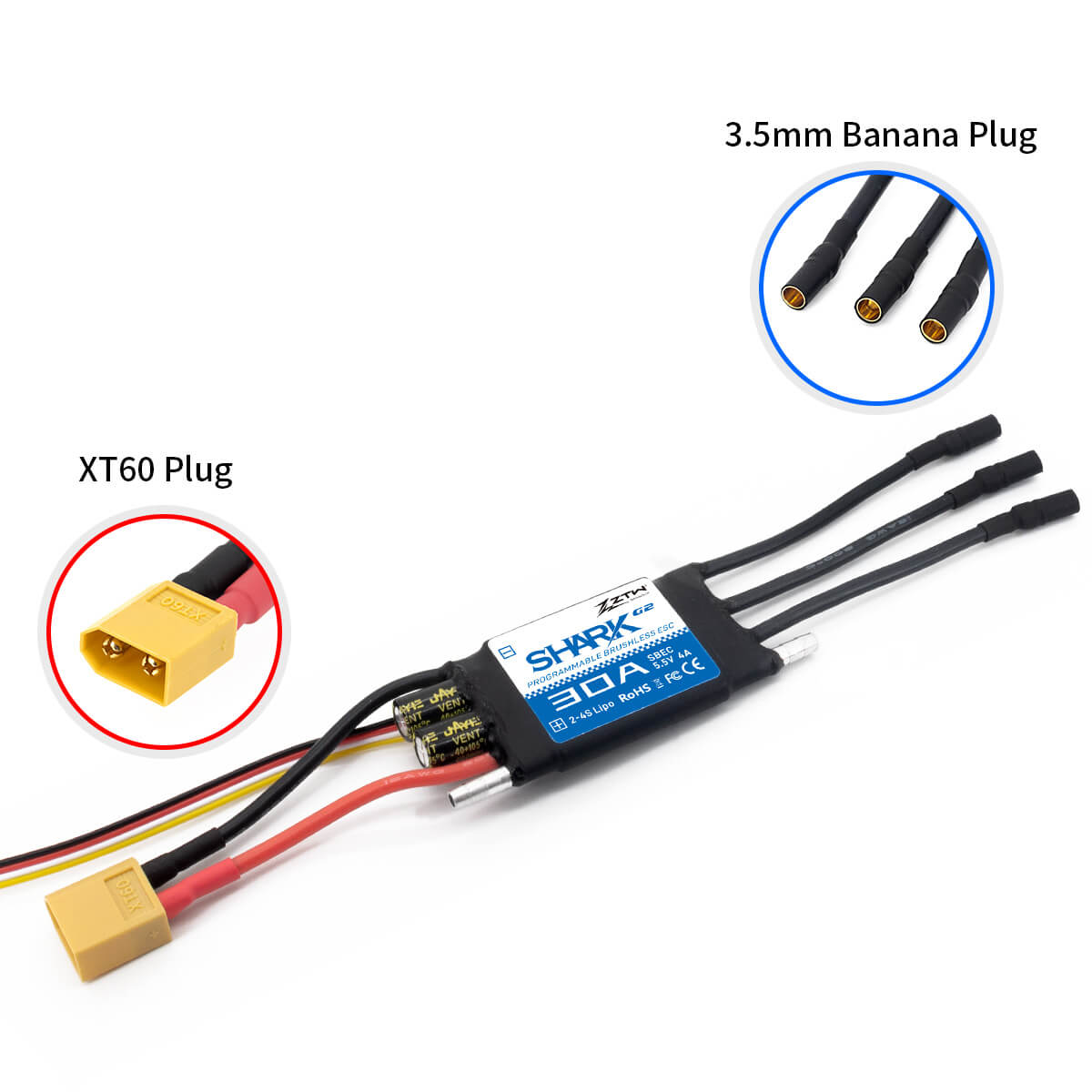 ztw-shark-g2-30a-bootsregler-2-4s-sbec-ohne-stecker image 7