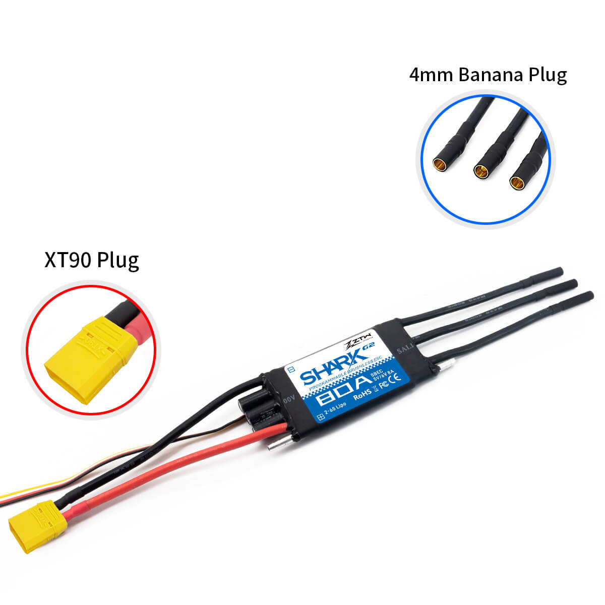 ztw-shark-g2-80a-esc-boot-regler-ohne-stecker-2-6s-wasserdicht image 7