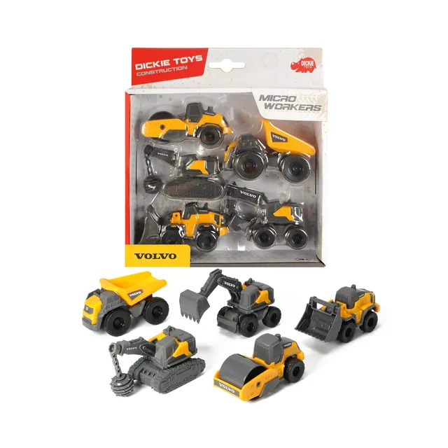 dickie-go-real-volvo-micro-workers-set-5er-bagger-10-cm image 1
