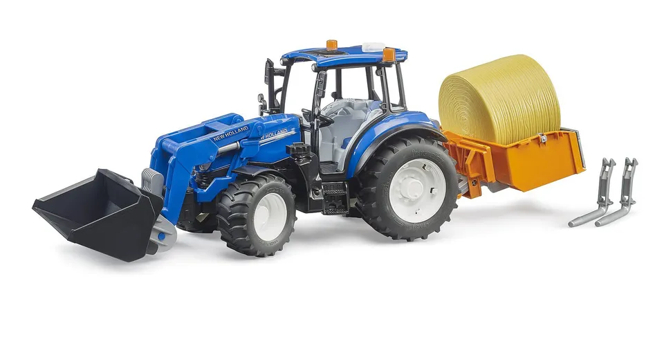 bruder-profi-new-holland-t5-120-traktor-frontlader-rundballen image 1