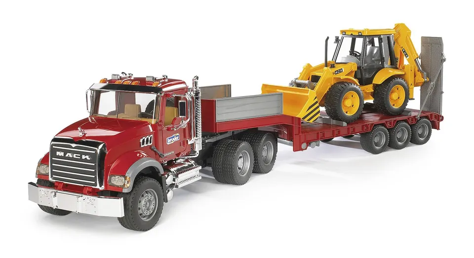 bruder-profi-02813-mack-tieflader-jcb-4cx-set-1-16 image 1