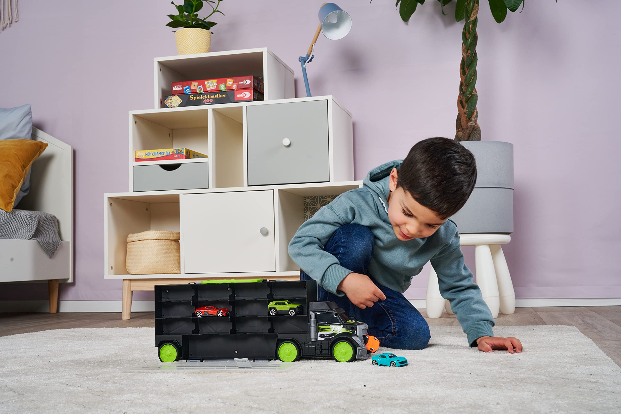 dickie-toys-go-real-carry-store-transporter-lkw-f-r-28-autos-inkl-4-autos image 2