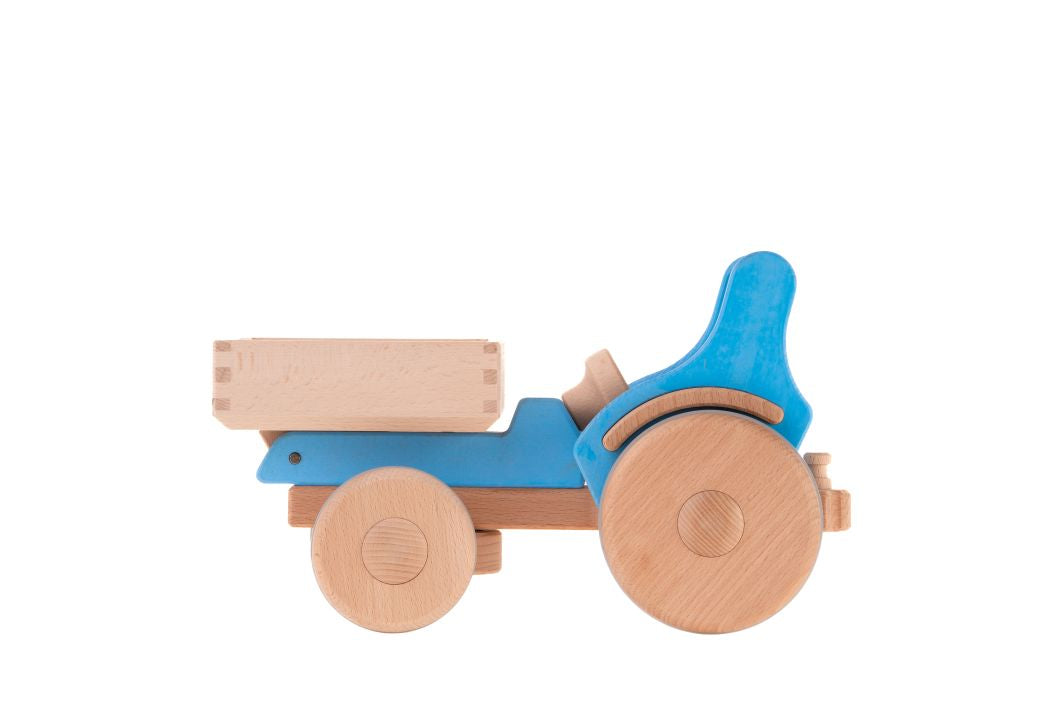 dynamiko-fridolin-holztraktor-holz-hellblau-mit-ladepritsche image 2