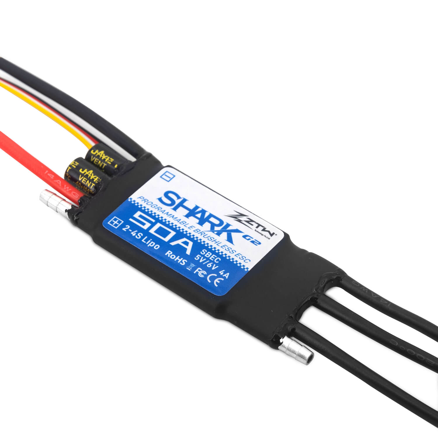 ztw-shark-g2-50a-esc-regler-2-4s-boot-sbec-ohne-stecker image 2