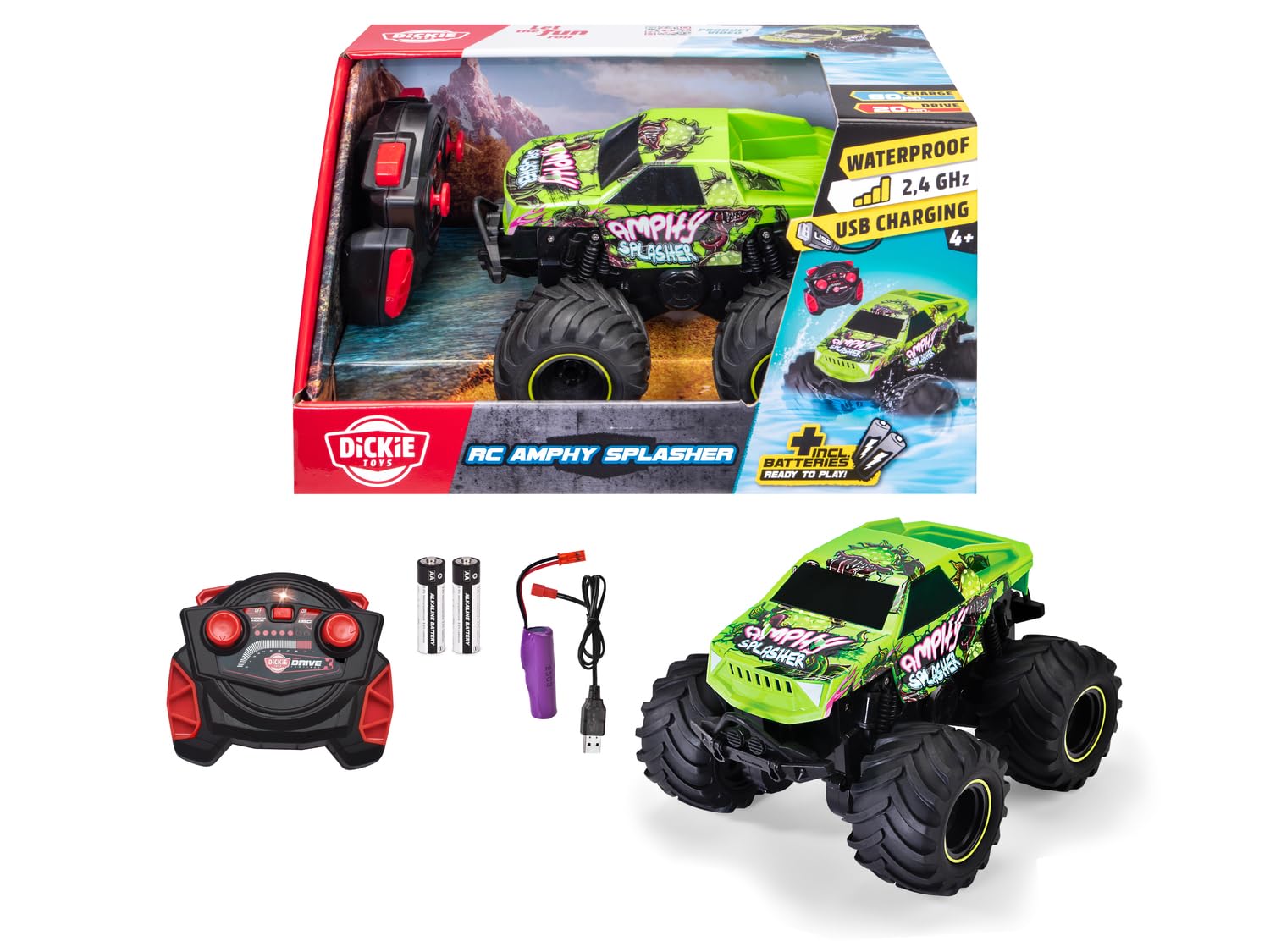dickie-go-crazy-rc-amphy-splasher-18-cm-gr-n-4x4 image 1