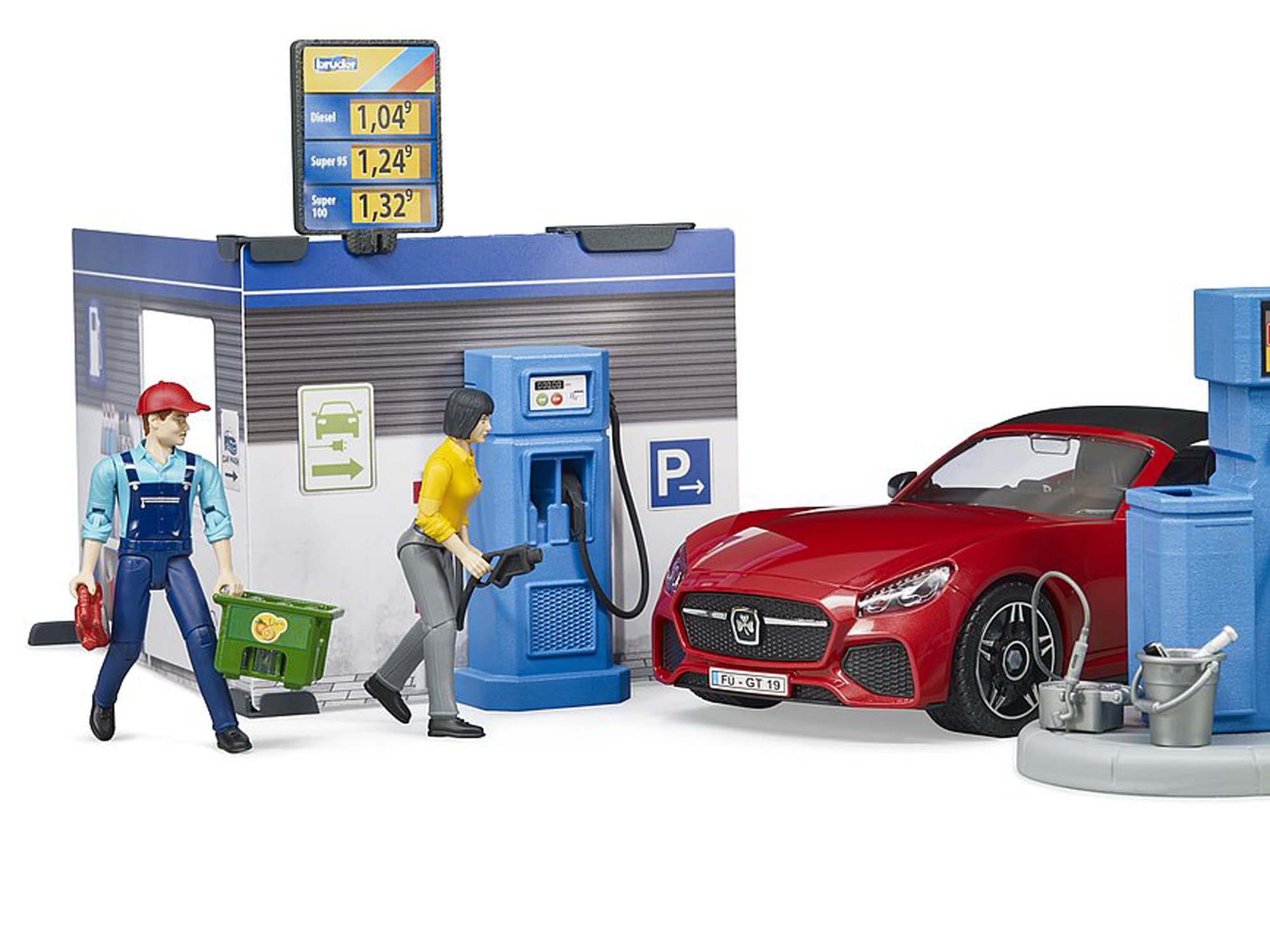 bruder-bworld-62111-tankstelle-spielset-mit-roadster image 7