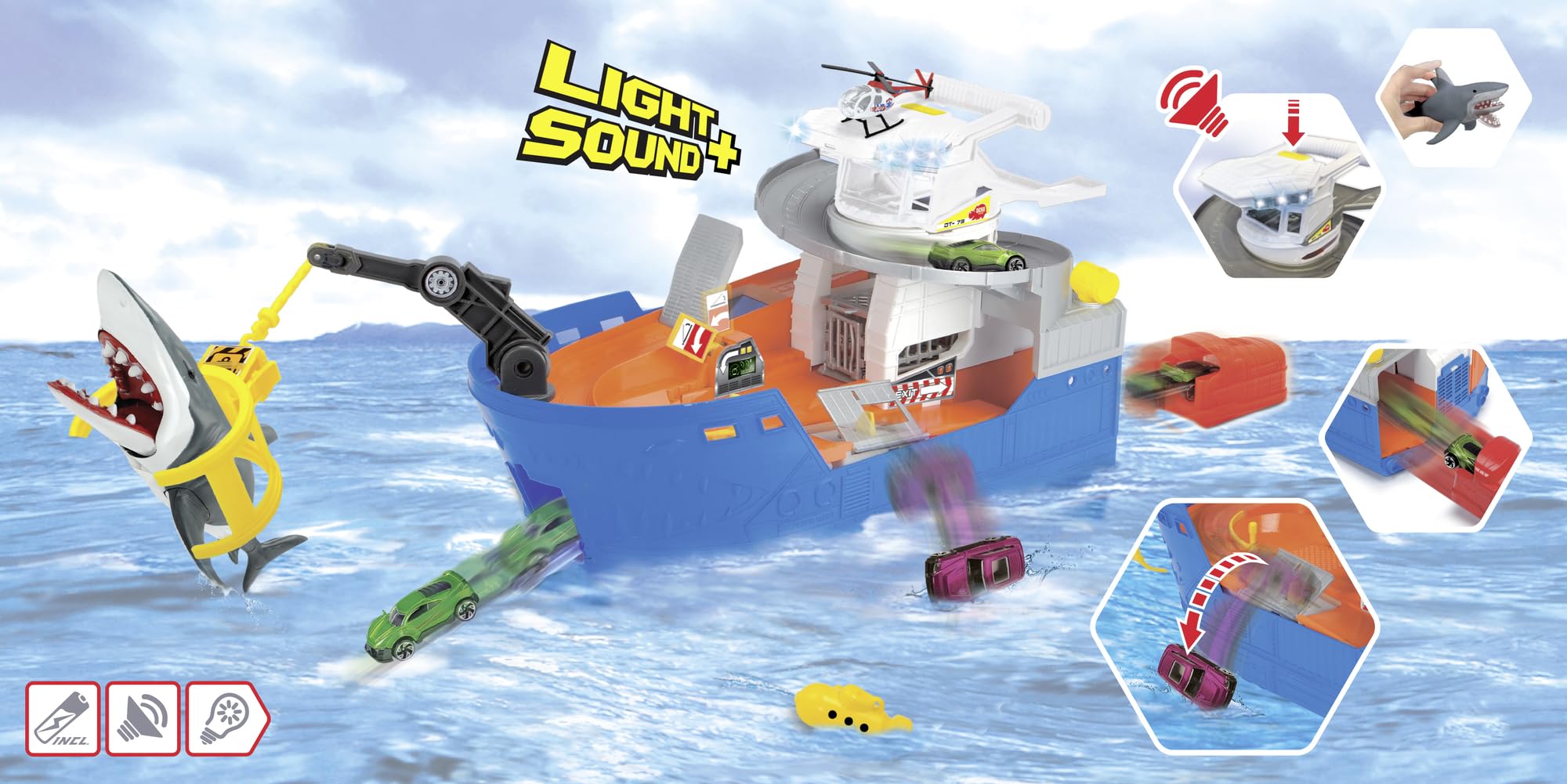 dickie-go-action-shark-attack-spielzeugboot-mit-hai-41-cm image 2