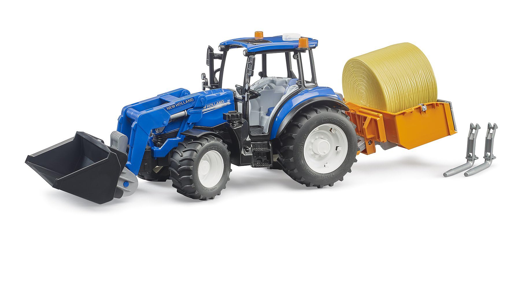 bruder-profi-new-holland-t5-120-traktor-frontlader-rundballen image 1