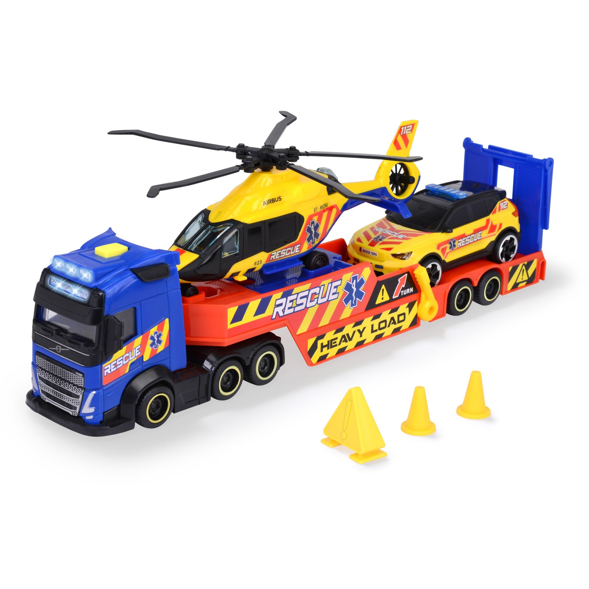 dickie-sos-3er-set-rettungs-fahrzeuge-volvo-helikopter image 1