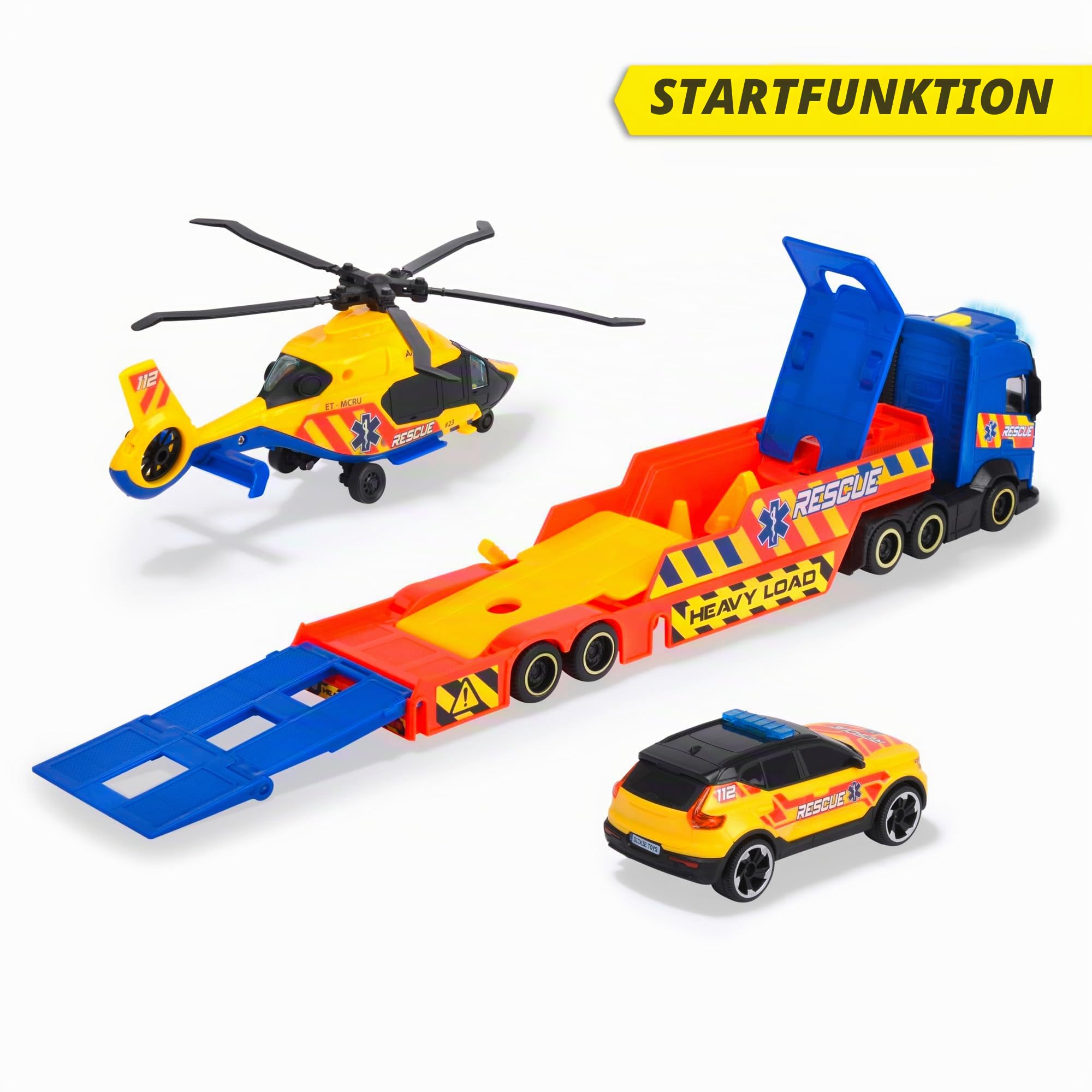 dickie-sos-3er-set-rettungs-fahrzeuge-volvo-helikopter image 2