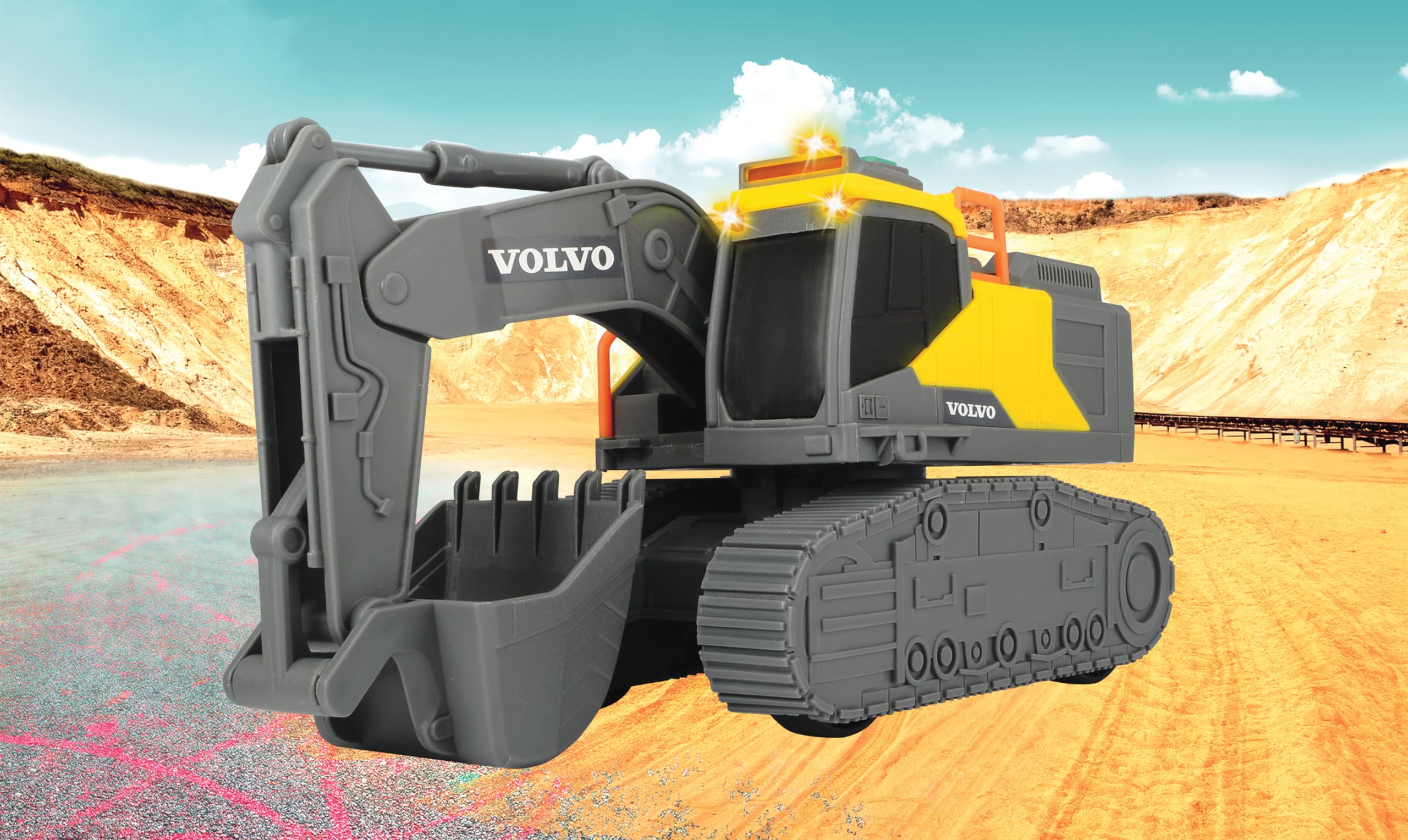 dickie-go-real-volvo-kettenbagger-23-cm-licht-sound-schaufel image 2