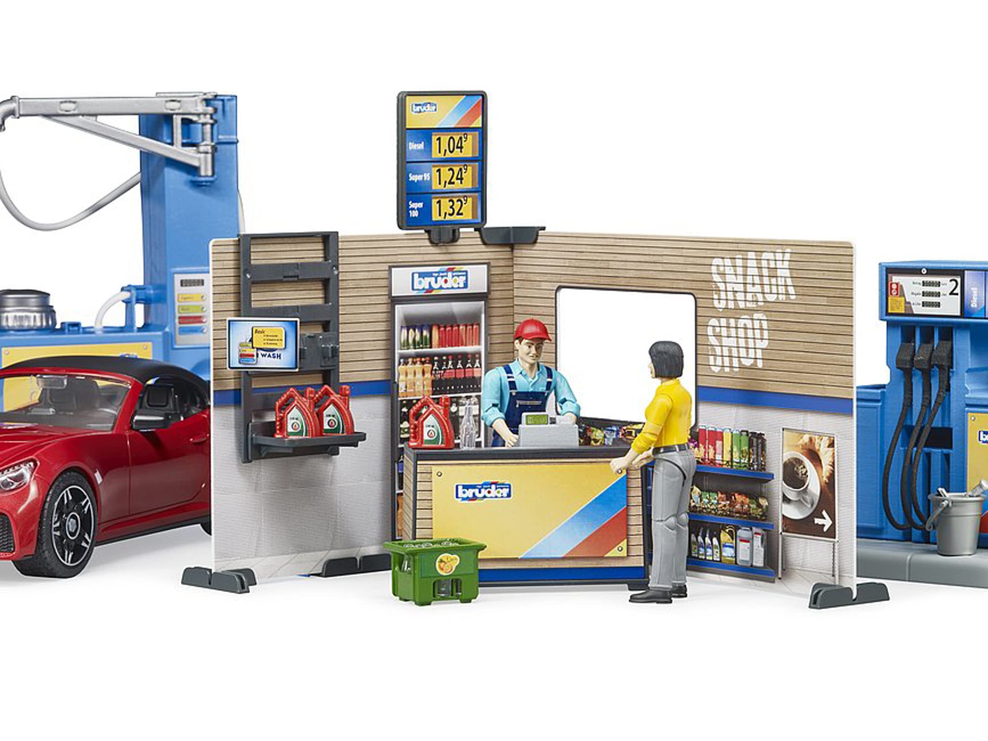 bruder-bworld-62111-tankstelle-spielset-mit-roadster image 2